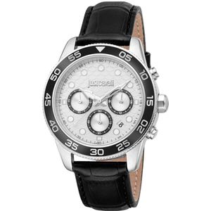 Just Cavalli, Accessoires, Heren, Zwart, ONE Size, Chronograaf Leren Band Horloge