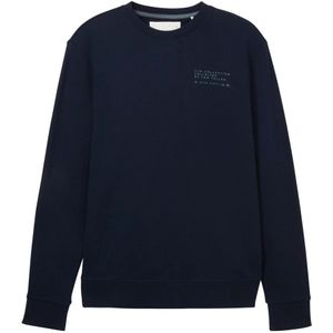 Tom Tailor, Gedrukte Crewneck Trui in Sky Captain Blue Blauw, Heren, Maat:M