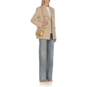 Golden Goose, Jassen, Dames, Beige, S, Wol, Beige Dubbelrijige Blazer met Gouden Knopen