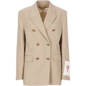 Golden Goose, Jassen, Dames, Beige, S, Wol, Beige Dubbelrijige Blazer met Gouden Knopen