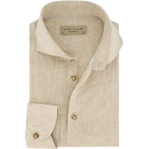 John Miller, Overhemden, Heren, Beige, 5Xl, Linnen, Beige Business Overhemd Slim Fit