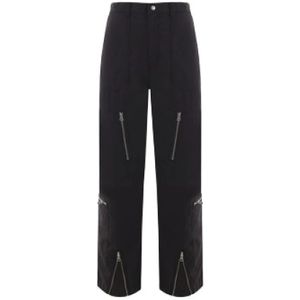 Stüssy, Zwarte losse broek met logo borduursel en rits Zwart, Heren, Maat:L