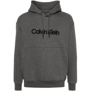 Calvin Klein, Donkergrijze Verhoogde Geborduurde Logo Hoodie Grijs, Heren, Maat:L