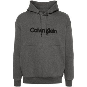 Calvin Klein, Sweatshirts & Hoodies, Heren, Grijs, L, Donkergrijze Verhoogde Geborduurde Logo Hoodie