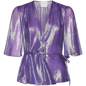 Forte Forte, Blouses & Shirts, Dames, Paars, S, Metallic Paarse V-Hals Top