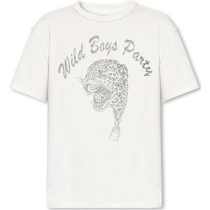 AllSaints, Tops, Heren, Beige, L, Katoen, Wild Boys Omgekeerde Print T-Shirt