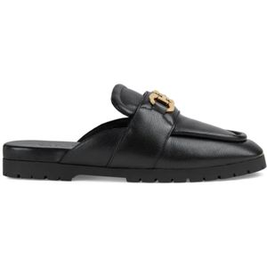 Gucci, Schoenen, Heren, Zwart, 43 EU, Zwarte Leren Instap Sandalen