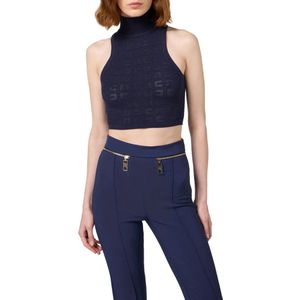 Elisabetta Franchi, Tops, Dames, Blauw, L, Nylon, Blauwe Mesh Top