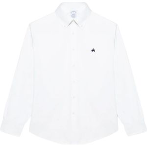 Brooks Brothers, Overhemden, Heren, Wit, M, Katoen, Witte Regular Fit Non-Iron Stretch Supima Katoenen Casual Overhemd met Button-Down Kraag