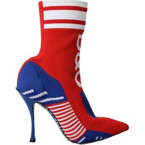 Dolce & Gabbana, Schoenen, Dames, Veelkleurig, 37 EU, Leer, Rood Blauw Stretch Sok Stijl Korte Laarzen Logo Schoenen