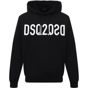 Dsquared2, Sweatshirts & Hoodies, Heren, Zwart, S, Katoen, Zwarte Katoenen Sweatshirt met Capuchon