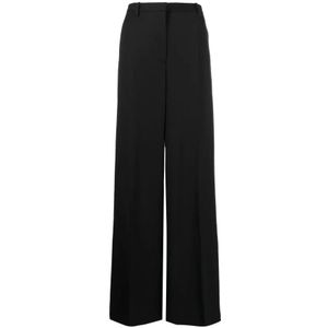 Versace, Zwarte broek met hoge taille en wijde pijpen Zwart, Dames, Maat:S