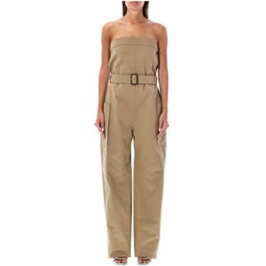 Saint Laurent, Jumpsuits & Playsuits, Dames, Beige, M, Katoen, Beige Strapless Jumpsuit Wide-leg