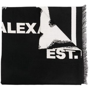 Alexander McQueen, Accessoires, Heren, Zwart, ONE Size, Wol, Zwarte Wollen Sjaal voor Heren - Stijlvol en Warm