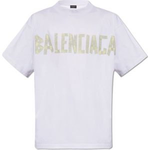 Balenciaga, T-shirt met logo-print Wit, Heren, Maat:M