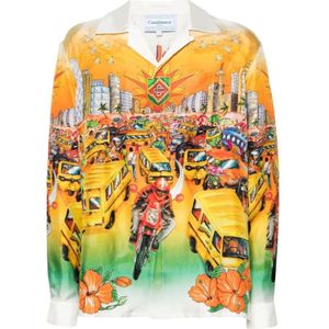 Casablanca, Zijden Overhemd met Grafische Print Oranje, Heren, Maat:2XL