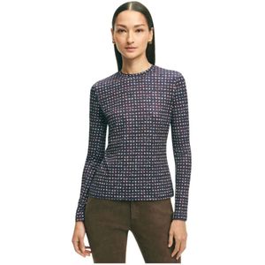 Brooks Brothers, Tops, Dames, Blauw, M, Polyester, Multi-gekleurde stretch polyester top