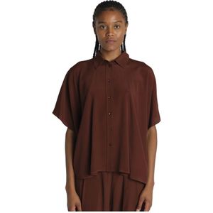 Momoni, Blouses & Shirts, Dames, Bruin, L, Zijdeblend Bruine Shirt