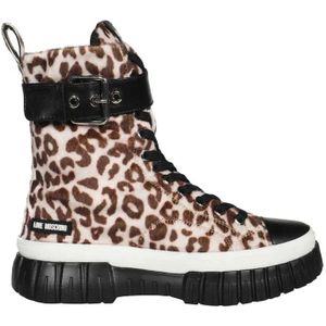 Love Moschino, Schoenen, Dames, Veelkleurig, 41 EU, Katoen, Leopard Print Canvas Sneakers