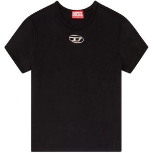 Diesel, Tops, Dames, Zwart, L, Katoen, Zwart T-shirt met Oval D-logo