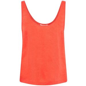 Part Two, Tops, Dames, Oranje, 2Xs, Linnen, Mandarin Rode Linnen Blouse