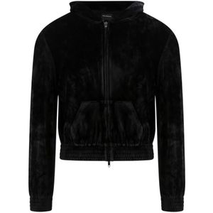 Balenciaga, Sweatshirts & Hoodies, Heren, Zwart, L, Fluwelen Zip Sweatshirt met Strass Detail