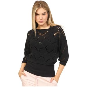 Fracomina, Zwarte Cropped Trui met Boothals en Lange Mouwen Zwart, Dames, Maat:M