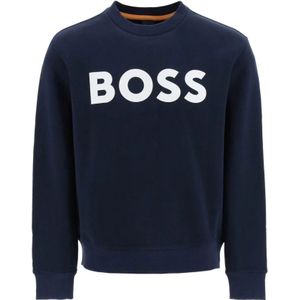 Hugo Boss, Sweatshirts & Hoodies, Heren, Blauw, M, Katoen, Blauwe Crew Neck Sweater Soleri 02