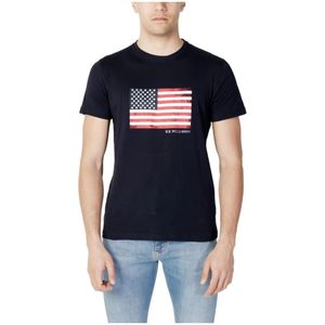 U.s. Polo Assn., Blauwe Print T-shirt - Heren Korte Mouw Blauw, Heren, Maat:XL