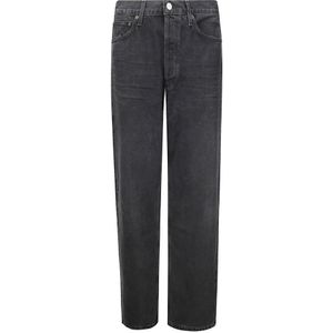 Agolde, Jeans, Heren, Zwart, W30, Denim, Wijde Pijp Jeans Broek met Rafelzoom