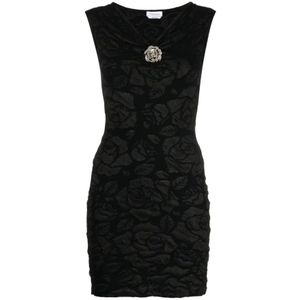 Blumarine, Zwarte mouwloze jurk met broche detail Zwart, Dames, Maat:S