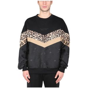 Dolce & Gabbana, Sweatshirts & Hoodies, Heren, Zwart, M, Katoen, Crew Neck Sweatshirt met dierenprint
