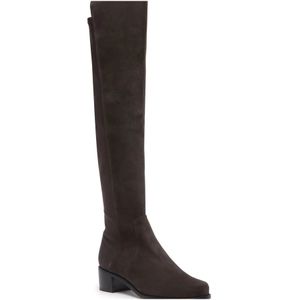 Stuart Weitzman, Schoenen, Dames, Bruin, 36 EU, Suède, Reserve Blokhak Kniehoge Laarzen