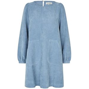 Lollys Laundry, Kleedjes, Dames, Blauw, S, Katoen, Geribbelde Jurk met Pofmouwen