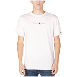 Tommy Jeans, Tops, Heren, Roze, L, Katoen, Heren Klassiek T-Shirt met Kleine Tekst