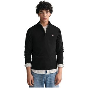 Gant, Sweatshirts & Hoodies, Heren, Zwart, XL, Wol, Ultra Fijne Wol Half-Zip Trui