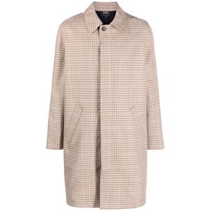 A.p.c., Beige Geruite Enkellange Jas Beige, Heren, Maat:S