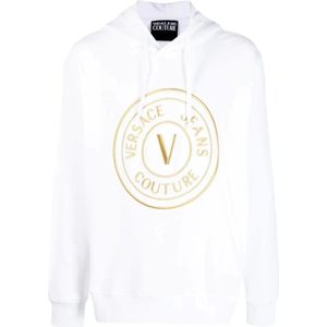 Versace, Sweatshirts & Hoodies, Heren, Wit, L, Katoen, Witte Hoodie met Logo Print