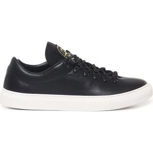 Stone Island, Schoenen, Heren, Zwart, 40 EU, Leer, Zwarte Leren Sneakers Rubberen Zool