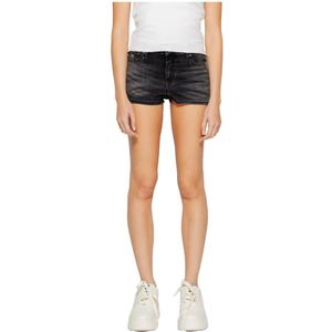 Tommy Hilfiger, Korte broeken, Dames, Zwart, W31, Katoen, Zwarte Jeansshorts met Ritssluiting