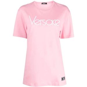 Versace, Tops, Dames, Roze, XS, Katoen, Stijlvolle Roze T-shirts Polos voor Vrouwen