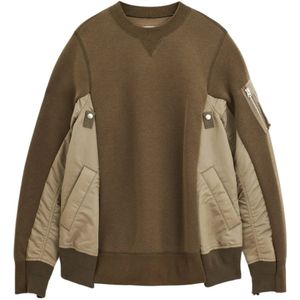 Sacai, Sweatshirts & Hoodies, Heren, Bruin, L, Katoen, Bruine Katoenen Crewneck Sweatshirt