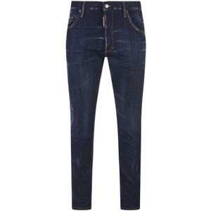 Dsquared2, Jeans, Heren, Blauw, XL, Katoen, Blauwe Straight-Leg Jeans met Vernietigde Details