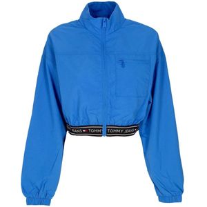 Tommy Hilfiger, Jassen, Dames, Blauw, S, Polyester, Blauwe Crop Windbreaker Jas met Taping