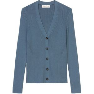 Marc O'Polo, Truien, Dames, Blauw, L, Katoen, Ribgebreide V-hals cardigan slim