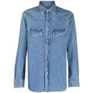 Tom Ford, Western-Style Denim Overhemd Blauw, Heren, Maat:L