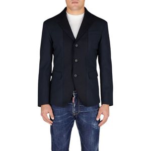 Dsquared2, Jassen, Heren, Blauw, L, Wol, Navy Blauwe Stretch Wol Blazer