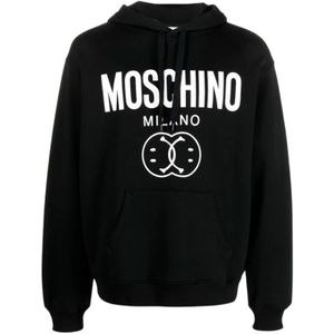 Moschino, Sweatshirts & Hoodies, Heren, Zwart, M, Katoen, Double Smile Hoodie