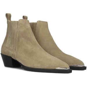 Copenhagen Studios, Schoenen, Dames, Beige, 39 EU, Suède, Beige Suède Enkellaarzen met Blokhak