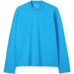 Sunnei, Tops, unisex, Blauw, L, Katoen, Ocean Blue Boxy Fit Longsleeve T-Shirt